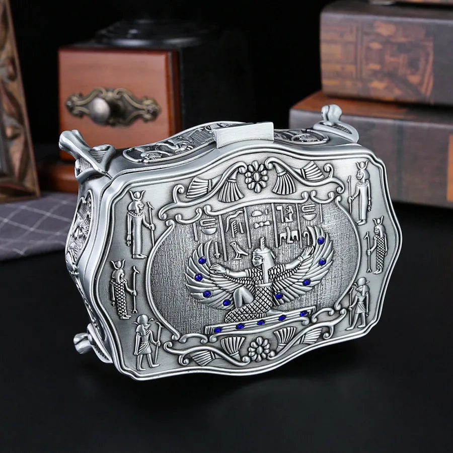 vintage Egyptian Jewelry Accessory Storage Box Creative metal display case box Organiser Chest Ring Case for Women