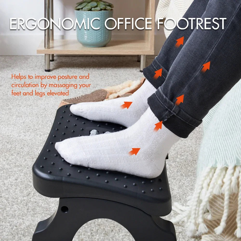 Ergonomic Under Desk Footrest with Massage Rollers120Lbs Capacity, Adjustable Height, Pain Relief for Office & Home