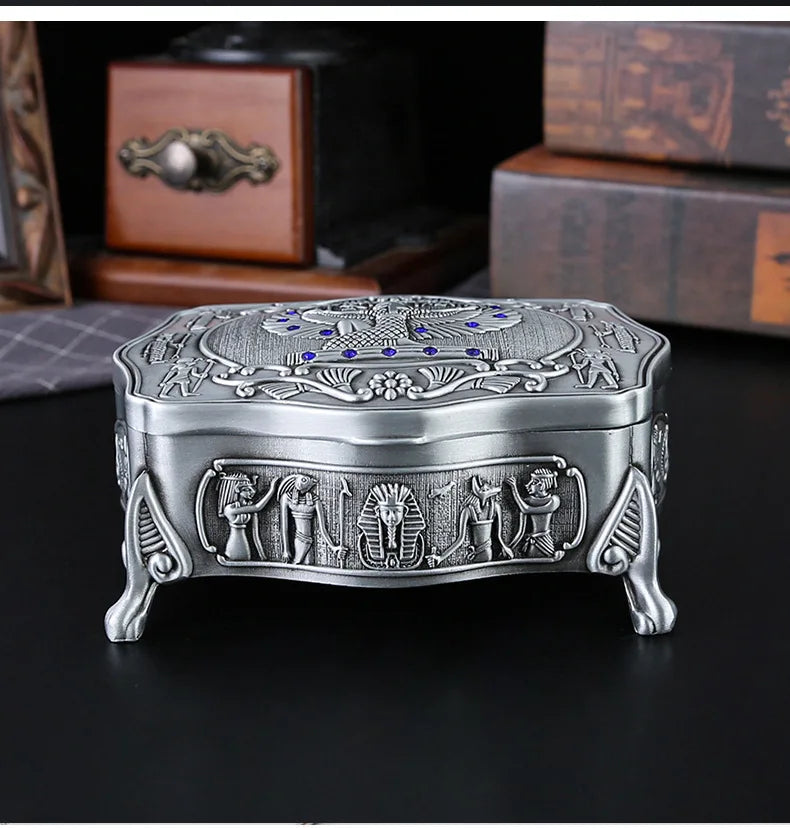 vintage Egyptian Jewelry Accessory Storage Box Creative metal display case box Organiser Chest Ring Case for Women