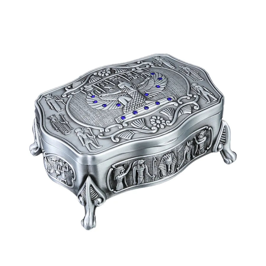 vintage Egyptian Jewelry Accessory Storage Box Creative metal display case box Organiser Chest Ring Case for Women