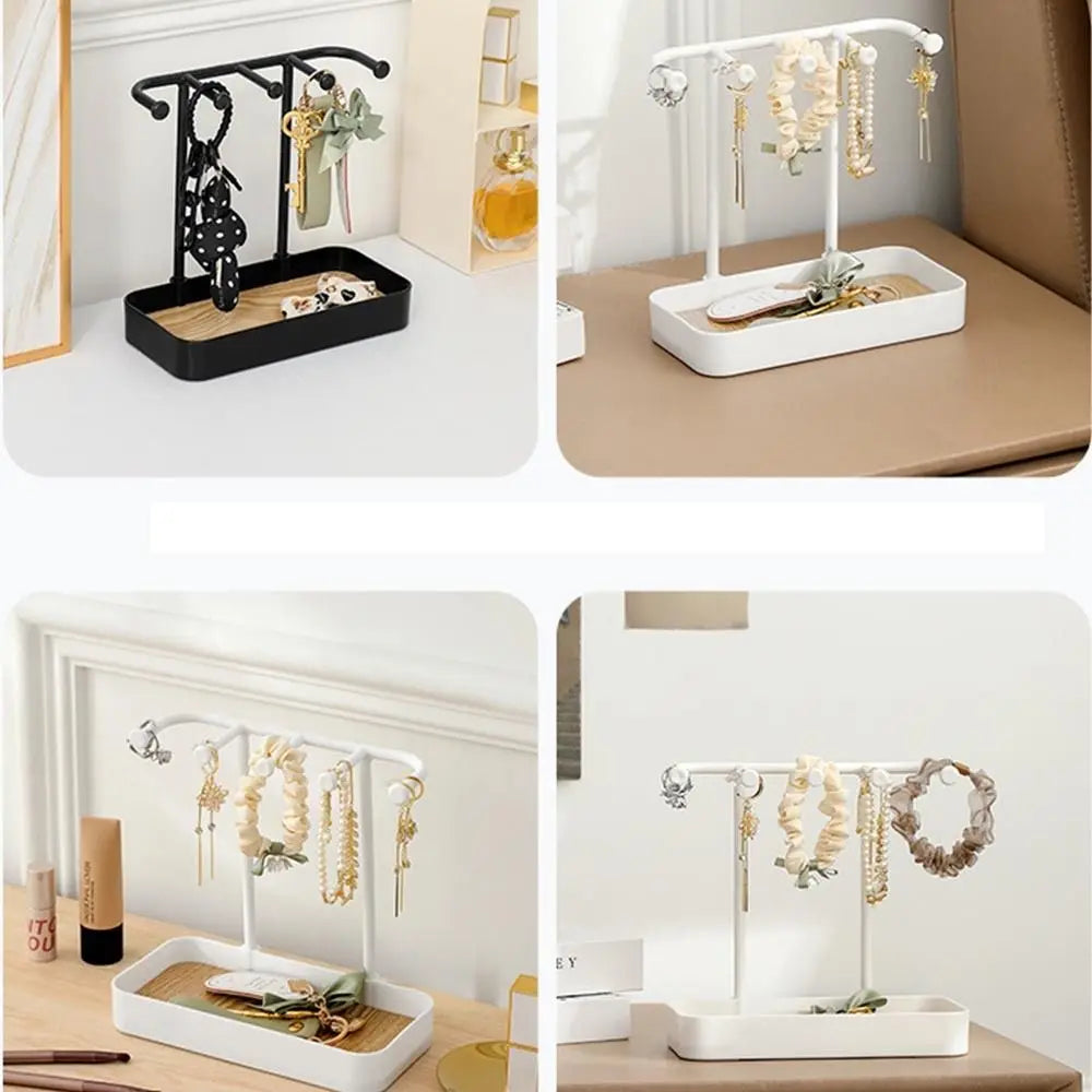 Key Display Rack Wooden Jewelry Storage Rack PP with Storage Box Base Earrings Display Rack Desktop Organising Stand Women