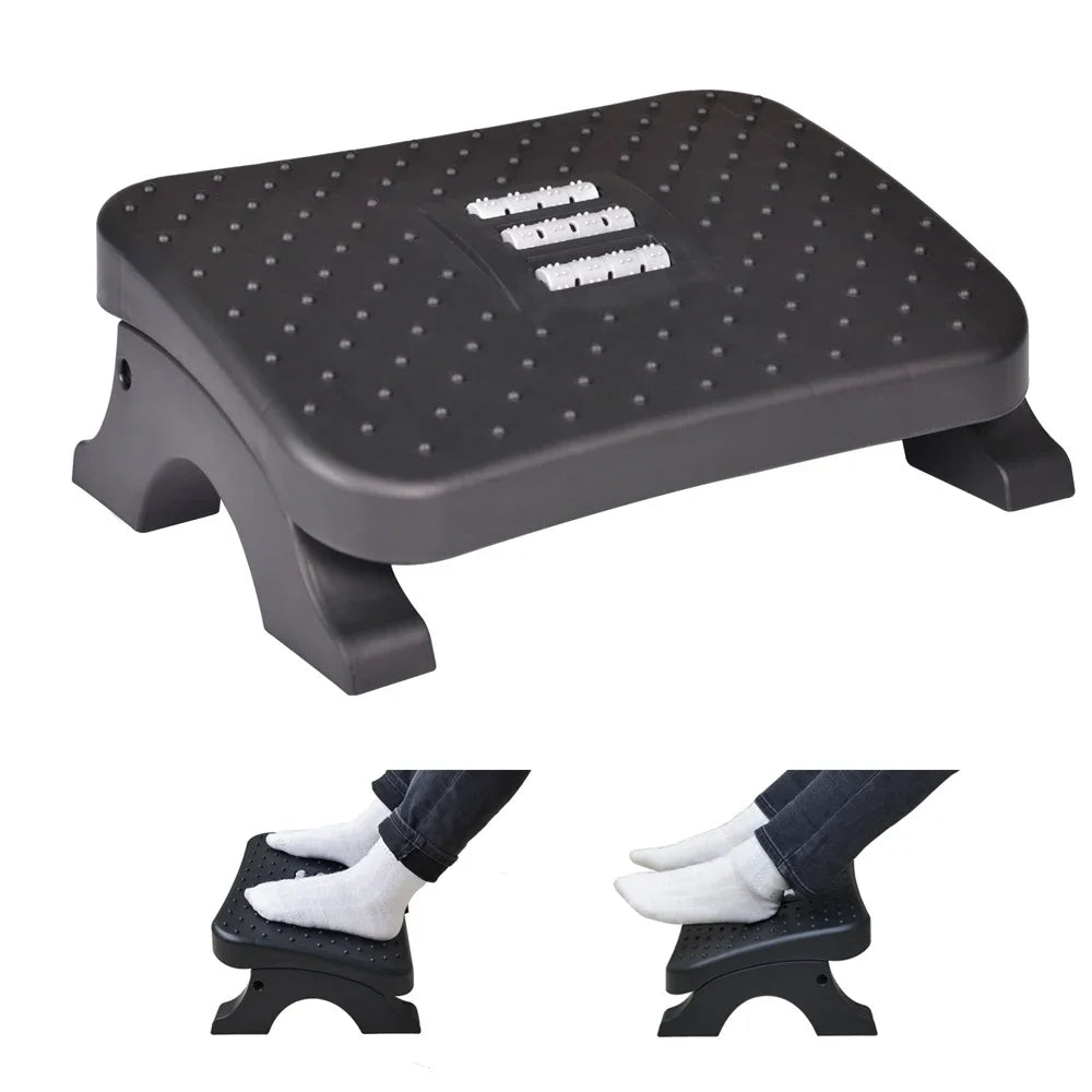 Ergonomic Under Desk Footrest with Massage Rollers120Lbs Capacity, Adjustable Height, Pain Relief for Office & Home